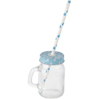 Picture of East Lady Glass Juice Mugs with Straw and Cover, ELT286, Small, Blue