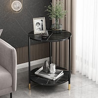 Picture of Jjone Round Imitation Marble Coffee Table, Black