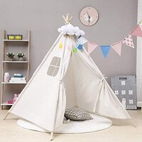 Picture of Foldable Large Canvas Teepee Kid's Play Tent, 1.6M Pole, White
