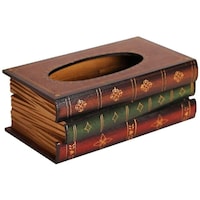 Picture of Book Design Wooden Tissue Holder Box, 26x15x10cm, Brown