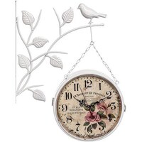 Picture of Double Sided Hanging Wall Clock with Bird & Leaves, White