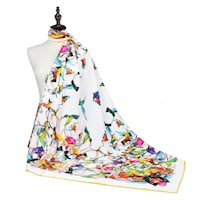 Picture of Kingfisher Bird Printed Silk Squared Scarf For Ladies