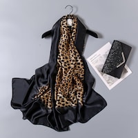 Picture of Al Bait Al Raie Leopard Print Silk Scarf For Ladies, 90 x 180cm - Brown & Black