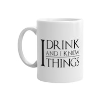 Picture of I Drink And I Know Thing Printed Mug, White & Black