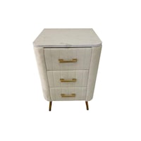 Picture of Top Marble 3-Drawer Bed Side Table Cabinet with Handle, White, 62X40cm