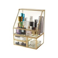 Picture of East Lady Dust Proof Make Up Cosmetic Storage Organizer, Gold and Clear