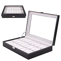 Picture of High Quality 24 Compartment Leather Top Glass Watch Box Organizer, Awb24