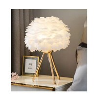 Picture of Beauty Feather Table Lamp Gold Leg With Led Bulb, Gold & White, 30 X 43 cm