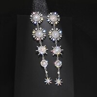 Picture of Al Bait Al Raie Snow Flower & Star Design Drop Dangle Crystal Stud Earrings, Silver