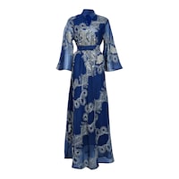 Picture of LovePal Embroidered Design Dress with Belt, L-56, Blue