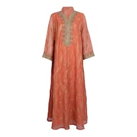 Picture of LovePal Embroidered Button Design Dress, S-52, Peach