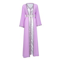Picture of LovePal 2 Pieces Set Dress with Button & Belt, S-52, Puple & White