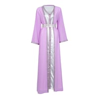 Picture of LovePal 2 Pieces Set Dress with Button & Belt, L-56, Puple & White