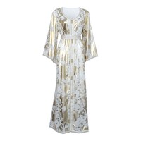 Picture of LovePal Embroidered Design Dress with Button & Belt, S-52, White & Gold
