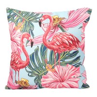 Picture of SIT Decorative Leaves  &  Flamingo Design Square Pillow Cover With Filler