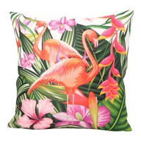 Picture of SIT Leaves  &  Flamingo Printed Square Pillow Cover With Filler