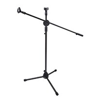 Picture of Adjustable Double-Headed Clip Microphone Holder Floor Boom Stand, Black