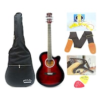 Picture of Mike Music 40" Acoustic Guitar with Bag, Strap, Extra Strings, Capo and Picks, Red Glossy