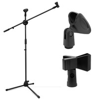 Picture of Mike Music Microphone Stand, Ohuhu Tripod Boom with Mic Clips, Height Adjustable, M2, Set of 12, Black