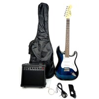 Picture of Mike Music 40" Electric Guitar with Case, Strap, 10-20W Amp, Strings, Pick, Tremolo Bar, Blue