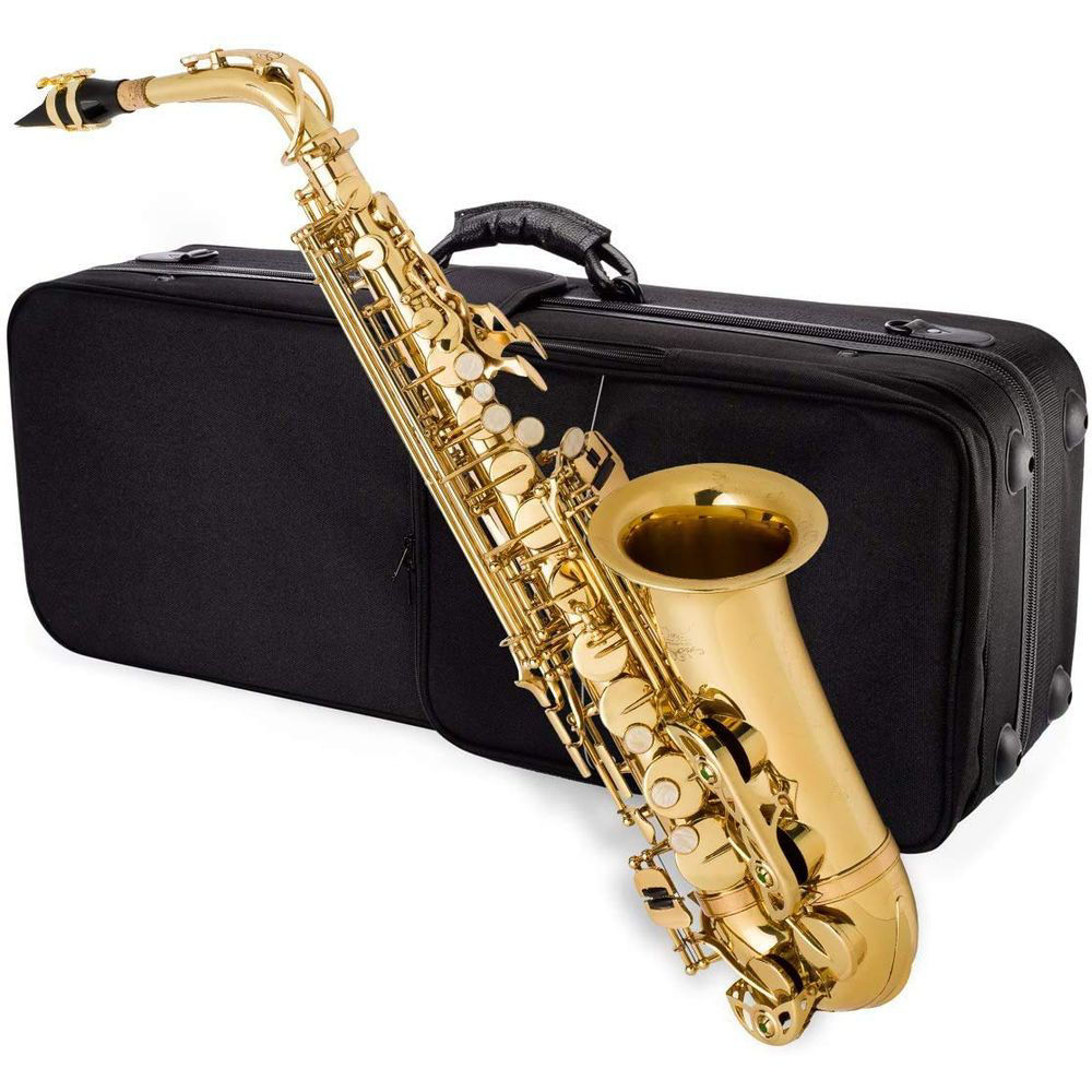 Shop Mike Music Store Mike Music Alto Saxophone Brass Gold Woodwind with Case, Accessories and Saxophone Instructional Video, English and Arabic | Dragon Mart UAE