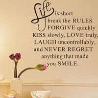 Picture of Life Is Short English Proverb Diy Decorative Wall Sticker