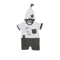 Picture of Safi Modest Striped Baby Romper with Round Neck and Cap Sleeves and Cap
