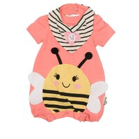Picture of Safi Modest Striped Baby Romper with Short Sleeves and Bib
