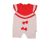 Picture of Safi Modest Polka Dots Baby Romper with Cap Sleeves and Bow Appliques
