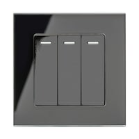 Picture of Crystal Glass Panel 3 Gang Push Button Switch, Black, AC 110-250V