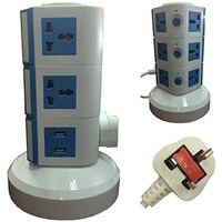 Picture of 3 Layers 4-Way Universal Vertical Extension Socket with 2 USB Ports, Blue