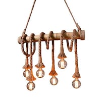 Picture of EVB Sister-A Six Head Vintage Bamboo Hemp Rope Pendant Chandelier, Brown