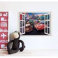 Picture of 3D Fake Window Removable Decorative Poster Wall Sticker, Cars