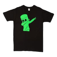 Picture of Marshmallow Singer Printed Neon Crew Neck T-shirt with Short Sleeves, Yellow and Green