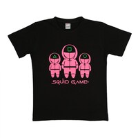 Picture of Three Squid Game Printed Neon Crew Neck T-shirt with Short Sleeves, Pink and Green