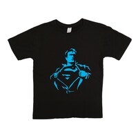 Picture of Superman Printed Neon Crew Neck T-shirt with Short Sleeves, Blue and Black