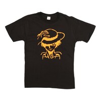 Picture of Lady With Hat Printed Neon Crew Neck T-shirt with Short Sleeves, Orange and Black