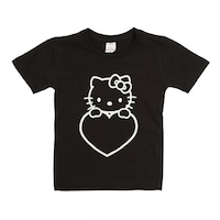 Picture of Hello Kitty Printed Neon Crew Neck T-shirt with Short Sleeves, Silver and Black