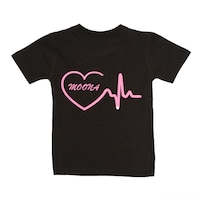 Picture of Moona Heart Printed Neon Crew Neck T-shirt with Short Sleeves, Pink and Black
