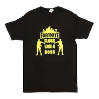 Picture of Fortnite Floss Like A Boss Printed Neon Crew Neck T-shirt with Short Sleeves, Light Green and Black