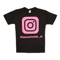 Picture of Instagram Printed Neon Crew Neck T-shirt with Short Sleeves, Pink and Black