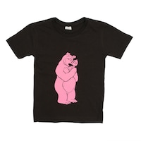Picture of Bear Holding Baby Printed Neon Crew Neck T-shirt with Short Sleeves, Pink and Black