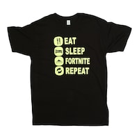 Picture of Eat Sleep Fortnite & Repeat Printed Neon Crew Neck T-shirt with Short Sleeves, Light Green and Black