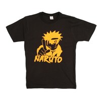 Picture of Naruto Printed Neon Crew Neck T-shirt with Short Sleeves, Orange and Black