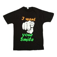 Picture of I Want Your Smile Printed Neon Crew Neck T-shirt with Short Sleeves, Multicolor