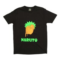 Picture of Naruto Cartoon Printed Neon Crew Neck T-shirt with Short Sleeves, Orange and Green