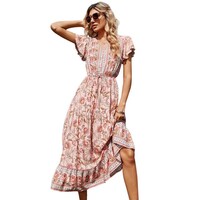 Picture of AOAO Floral Print Ruffle Short Sleeve Cocktail Dress For Women, Multicolour