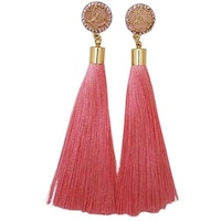 Picture of Bohemian Silk Fabric Long Drop Tassel Earrings