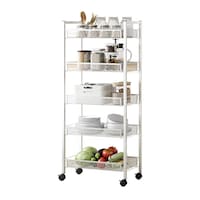 Picture of QA Mesh 5 -Tier Metal Storage Rolling Trolley With Lockable Wheels, White