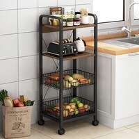 Picture of QA Mesh 4 -Tier Metal Storage Rolling Trolley With Lockable Wheels, Black